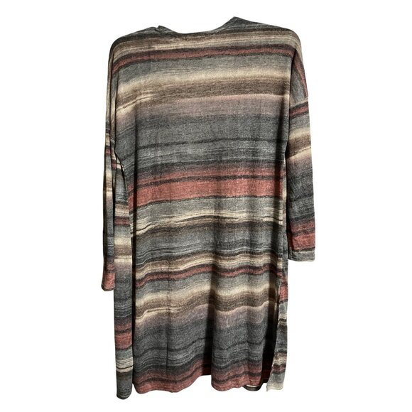 Ginger G Womens Open Front Cardigan Large Striped Knit Lightweight Duster - Picture 2 of 6